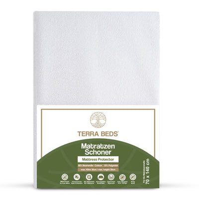 Terra Beds Matratzenschoner 70 x 140 cm, 100 % wasserdichte Matratzenauflage, atmungsaktives und superweiches Baumwollmaterial, geräuschlos, Öko-Tex-zertifiziert, fleckenabweisend und waschbar